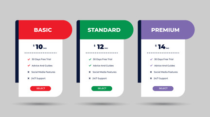 Wall Mural - Pricing table in flat design style for websites and applications, infographic design