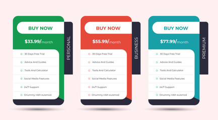 Wall Mural - Pricing table design template for websites, Pricing table design, Hosting table banner