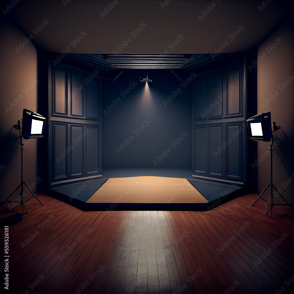 Blue studio room background with spotlight on. Illustrator Generative ...