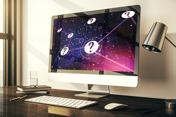 Aufkleber - Modern computer monitor with question mark hologram. Sociology and psychology concept. 3D Rendering