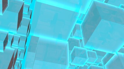 Poster - Light blue abstract background in the form of cubes. Decoration or screensaver.