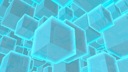 Poster - Light blue abstract background in the form of cubes. Decoration or screensaver.