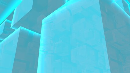 Poster - Light blue abstract background in the form of cubes. Decoration or screensaver.