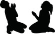 boy and girl praying, body silhouette vector
