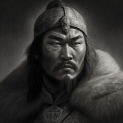 Poster - Genghis Khan (Temüjin 1162 - born August 25, 1227) was the founder of the Mongol Empire. Created with Generative AI technology.