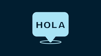 Poster - White Hola icon isolated on blue background. 4K Video motion graphic animation