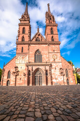 Sticker - Basel Munsterplatz square and cathedral historic architecture view