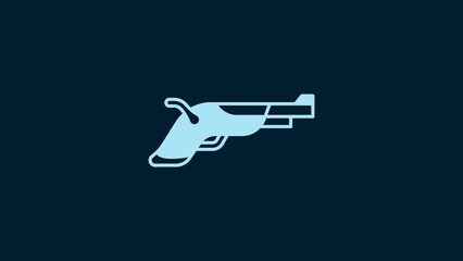 Canvas Print - White Vintage pistols icon isolated on blue background. Ancient weapon. 4K Video motion graphic animation