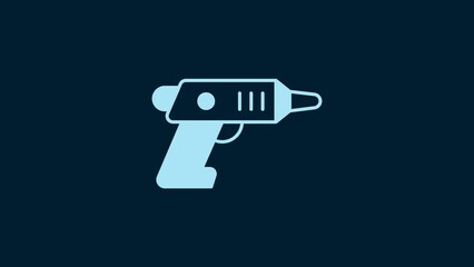 Poster - White Electric cordless screwdriver icon isolated on blue background. Electric drill machine. Repair tool. 4K Video motion graphic animation