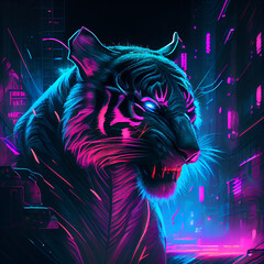 Wall Mural - Synthwave tiger ai art