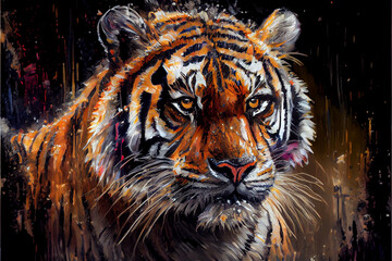 Oil painting of a tiger done with a palette knife ai art