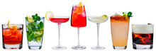 Set Of Classic Cocktails Isolated, A Collection Of Alcoholic Beverages For The Menu On A White Background