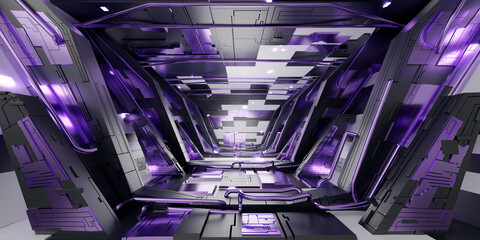 Poster - Futuristic sci-fi corridor room. Modern Future background style, interior concept. 3d rendering