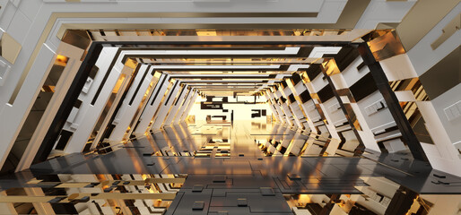 Poster - Futuristic sci-fi corridor room. Modern Future background style, interior concept. 3d rendering