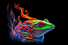 Colored Blue And Green Frog On Fire