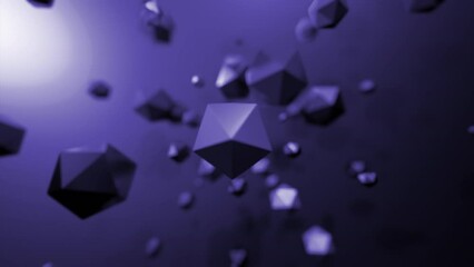 Poster - Rotating geometric polygons. Design. Spinning stream with geometric 3d polygons. Molecular flow in form of geometric shapes