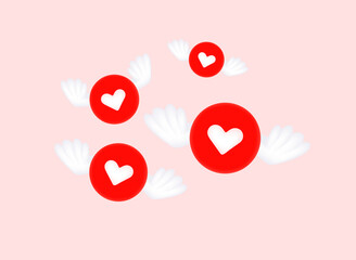 Fototapete - Hearts with the wings. 3d vector concept