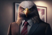 Portrait Of Eagle In A Business Suit, At The Office, Generative Ai