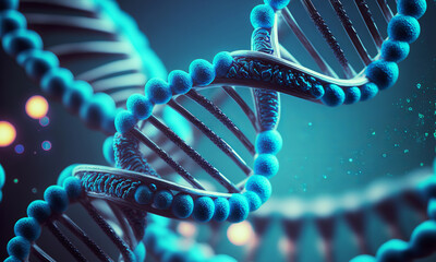 Aufkleber - Concept of the evolution of human DNA in the distant future. View under the microscope. Blue helix background close-up. Generative ai