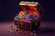 An overflowing treasure chest filled with gems -- antique-looking treasure chest with ornate, intricate details. Overflowing with riches. Generative AI with 3D shading