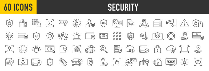Poster - set of 60 security web icons in line style. guard, cyber security, password, smart home, safety, dat