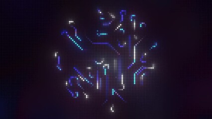 Poster - Virtual animation with moving brain neurons. Motion. Glowing lines moving in shape of brain. Computer animation of movement of impulses in brain gyrus
