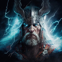 Poster - Norse mythology god thor. Created with Generative AI technology.