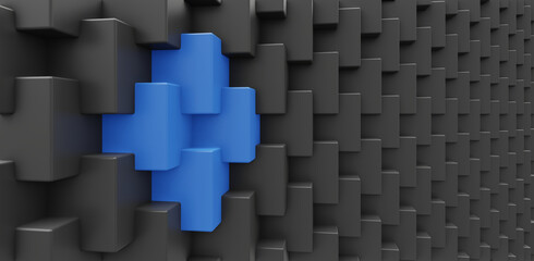 Poster - abstract 3d background grren and blue cubes, wallpaper