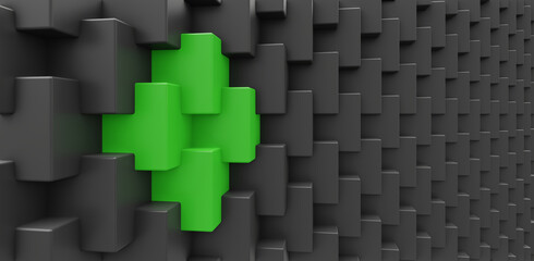 Poster - abstract 3d background grren and grey cubes, wallpaper