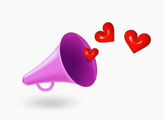 Poster - Loudspeaker with hears. Fall in love concept. 3d vector illustration