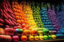 A Rainbow Display Of Apples, Oranges, And Other Fruit Items In Front Of A Black Background With A Rainbow Theme On It, And A Black Background With A Rainbow Of Pineapple.