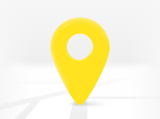Aufkleber - Yellow location pin with road map. 3d vector isolated illustration