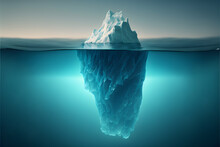 Iceberg Concept, Underwater Risk, Dark Hidden Threat Or Danger Concept. Central Composition, Background,  Illustration Digital Generative Ai Design Art Style