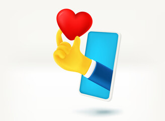 Aufkleber - Giving love sign online via smartphone application. 3d vector illustration