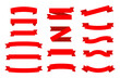 Conjunto de iconos de cintas planas rojas. Etiquetas de banner de cinta. Ilustración vectorial