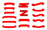 Fototapeta  - Conjunto de iconos de cintas planas rojas. Etiquetas de banner de cinta. Ilustración vectorial