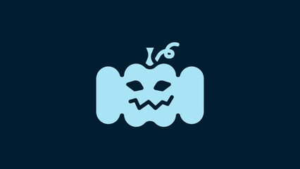 Sticker - White Pumpkin icon isolated on blue background. Happy Halloween party. 4K Video motion graphic animation