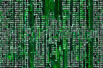 Programming and binary code. Green cyberspace background on the basis of the matrix and digital programmes