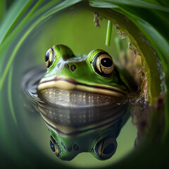 Wall Mural - Green frog in the water. Generative AI.