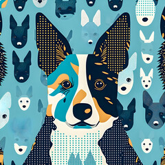 Wall Mural - Vintage Dog pattern, drawn illustration, pastel colors Generative AI