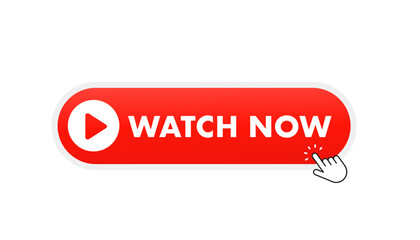 Poster - Watch now vector button in flat style. Play video icon isolated on white background. Web media. Online translation. Vector illustration