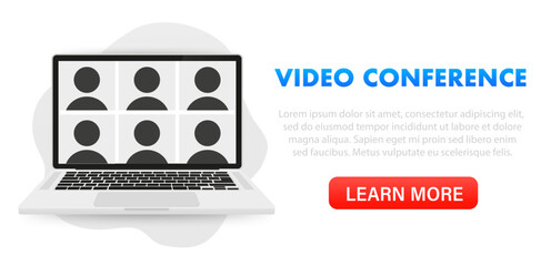 Poster - Incoming video call on laptop. A laptop with an incoming call, a person's profile picture, Online training, Video chat user interface, Video call window overlay. Vector illustration