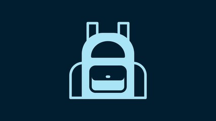 Poster - White School backpack icon isolated on blue background. 4K Video motion graphic animation