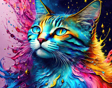 Artistic Colourful Digital Painting Of A Cat