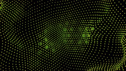 Aufkleber - Dotted wavy surface with green glow. Design. Motion of shapes, green particles background.