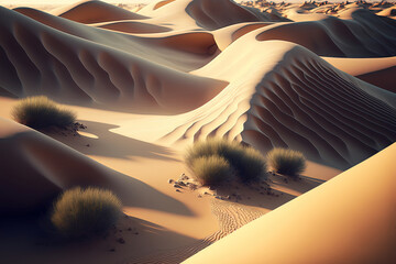 Wall Mural - Desert with sand dunes. Generative AI.