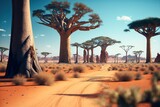 Landscape with many baobab trees. Generative AI.