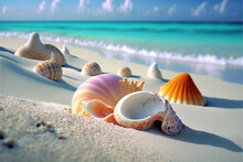 Sea Shells On Sand Beach, Maldives