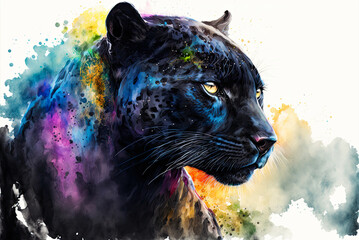 Black panther watercolor painting. Generative AI