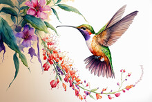 Hummingbird Watercolor Painting. Generative AI